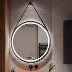 Akıllı Yuvarlak Banyo Vanity Ayna Anti Sis Filmi Monte LED Aydınlatma 3 Renk Modları Modern Tasarım Sıcaklık ve Zaman Göstergesi Asılı Askı Alüminyum Alaşımlı Çerçeve