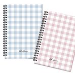 AKILLICA 2'li Kareli 13x20 cm 56 Yaprak Karton Kapak Mavi + Pembe Checkered Series Spiralli Defter