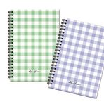 AKILLICA 2'li Kareli 13x20 cm 56 Yaprak Karton Kapak Yeşil + Mor Checkered Series Spiralli Defter