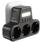 Akım Korumalı Çoklu Priz, 2 Adet USB, 2 Adet Type-C Girişi, 3 Adet Priz Girişi, Prize Tak-Çalıştır, Hızlı Şarj Desteği, Tüm Elektronik Cihazlar İle Uyumlu Dokunmatik LED Işıklı Çoklu Şarj İstasyonu