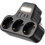 Akım Korumalı Çoklu Priz, 2 Adet USB, 2 Adet Type-C Girişi, 3 Adet Priz Girişi, Prize Tak-Çalıştır, Hızlı Şarj Desteği, Tüm Elektronik Cihazlarla Uyumlu Dokunmatik LED Işıklı Çoklu Şarj İstasyonu