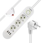 Akım Korumalı Grup Priz, 3’lü Priz,1.5 Metre Kablolu, 3 Usb’li 3000w, 16 Amper, Kablo Üstünde Termal Koruma Sigortalı, Bakır Kablo, Topraklı