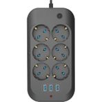Akım Korumalı Priz – 3 USB Çıkışlı, 2500W Termal Koruma, Açma/kapama Düğmeli Çoklu Uzat