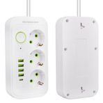 Akım Korumalı Priz, 3000 Watt 16 Amper, 3'lü Çoklu Priz, 4 USB + 1 Type C PD Giriş, 1,5 metre Kablo Uzunluğu, Usb li priz, Anahtarlı, Topraklı, Çocuk Korumalı, GüncelÇarşı (BEYAZ)