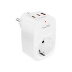 Akım Korumalı Priz, Tekli Duvar Prizi, 3680W Güç, 16A Akım ve Kısa Devre Koruması, 1x Priz Girişi, 1x Usb Girişi, 2x Type-C Girişi, Kablusuz Ergonomik Tasarım, Isıya Dayanıklı Yapı (FTR24)