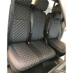 Akıncı Volkswogen Transporter 5+1 T6 T7 Uyumlu Beyaz Nakışlı Deri Siyah Deri Karışımı Beyaz Ip