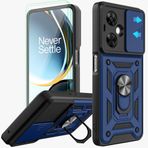 AKINIK OnePlus Nord N30 5G / Nord CE 3 Lite 5G için Slayt Kamera Kapağı ve 2 adet HD Ekran Koruyucu, 360° Döndürme Halkası Destek Çubuğu [Askeri Sınıf] Kılıf (Mavi)