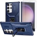 AKINIK Samsung Galaxy S23 Ultra Kılıf, Slayt Kamera Kapağı ve TPU Ekran Koruyucu [2 Paket], 360° Döndürme Halkası Destek Çubuğu [Askeri Sınıf] Galaxy S23 Ultra için Koruyucu Kılıf (Mavi)