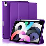 Akkerds iPad Air 5. Nesil Kılıf 2022/ iPad Air Kılıfı 4. Nesil 2020 10,9 İnç Kalem Tutuculu [Otomatik Uyku/Uyanma], iPad Air 5/4 için Üç Katlı Stantlı Akıllı Kılıf, Mor
