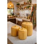 Akkoyunlu Home 3 Boy Bambu Baharatlık Kavanoz Seti Çay Kahve Şeker Bambu Kavanoz Seti