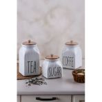 Akkoyunlu home 3 Boy Bambu Kapaklı Vakumlu Çizgili Kavanoz Seti Baharatlık Takımı (TEA-SUGAR-COFFE)