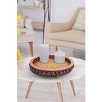 Akkoyunlu home Ahşap Boncuklu 25 cm Yuvarlak Küçük Dekoratif Tepsi Banyo,Ev,Dekor Tepsisi Mumluk