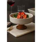 Akkoyunlu home Akkoyunllu Home Yuvarlak Kase Ahşap Ayaklı Akasya Salata Kasesi,Seramik Sunum Servis Kasesi 19 cm