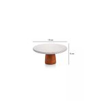 Akkoyunlu home Desenli Mermer Ahşap Ayaklı Yuvarlak Sunumluk Pasta Servis Sunumluğu Tabak 19 cm