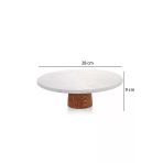 Akkoyunlu home Desenli Mermer Ahşap Ayaklı Yuvarlak Sunumluk Pasta Servis Sunumluğu Tabak 28 cm