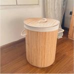 Akkoyunlu Home Hasır Hasır Çamaşır Sepeti Yuvarlak Kirli Çamaşır Sepeti Ipli Naturel Doğal Hasır 35 X 50 Bej Bambu
