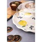 Akkoyunlu Home Seramik Kek Fanusu Limon Desenli Pasta Kek Sunum Tabağı Standı Kapaklı 32X26CM - 32 x 26 cm