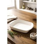 Akkoyunlu home Seramik Lazanya ve Fırın Kabı Izgara Tabanlı Boncuk Detaylı Modern Seramik Fırın Kabı 24x15x3 cm