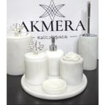 Akmera Home Beyaz Mermer Gümüş Mercan Detaylı 7 Parça Banyo Seti