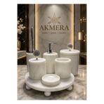 Akmera Mermer Top Ayaklı Standlı 7 Parça Lüks Banyo Seti Beyazistiridye