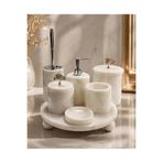 Akmera Mermer Top Ayaklı Standlı 7 Parça Lüks Banyo Seti Beyazyaprak