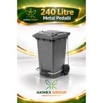 Akmex Metal Pedallı Tıbbı Atık Plastik Çöp Konteyneri 240 Litre Konteyner - A Isıya Karşı Dayanıklı- - Gri