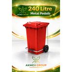 Akmex Metal Pedallı Tıbbı Atık Plastik Çöp Konteyneri 240 Litre Konteyner - A Isıya Karşı Dayanıklı- - Kırmızı