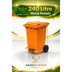 Akmex Metal Pedallı Tıbbı Atık Plastik Çöp Konteyneri 240 Litre Konteyner - A Isıya Karşı Dayanıklı- - Turuncu
