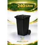 Akmex Plastik Çöp Konteyneri 240 Litre Konteyner - A Isıya Karşı Dayanıklı- - Siyah