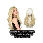 AKOLİFE Platin Dalgalı V Part Geniş Yarımay Çıtçıt Postiş Peruk - Gerçek Saç Dokusu