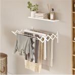Akordiyon Çamaşır Kurutmalık - Duvara Monte, Katlanabilir Çamaşırlık 70 cm Beyaz - Uçan Raf Hediye
