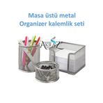 Akraz Art Design MASA ÜSTÜ METAL KALEMLİK SETİ 3'LÜ GRİ