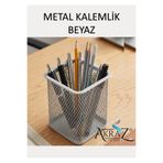 Akraz Art Design MASA ÜSTÜ METAL TEKLİ KALEMLİK BEYAZ (kare)