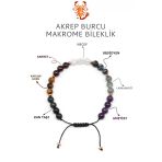 Akrep Burcu Taşlarından Oluşan Doğal Taş Makrome Bileklik 6 Mm Küre Kesim - Burç Bilekliği