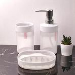 Akrilik 3'Lü Banyo Lavabo Seti - Fırçalık, Sıvı Sabunluk Katı Sabunluk - Şık, Dayanıklı, Banyo Organizeri (Asorti)