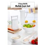 Akrilik Beyaz 5 Parça Sürahi & Rende & Süzgeç & Mini Süzgeç & Kaşıklık & Mutfak Çeyiz Seti