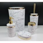Akrilik Gold Siyah Mermer Desen Yuvarlak Banyo Seti Beyaz