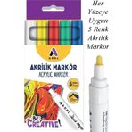 Akrilik Markör Seti 5 Renk 1 Paket 2 Mm Yuvarlak Uçlu Akrilik Marker Keçe Uçlu Seramik Ahşap Kumaş Tuval Taş Her Yüzeye