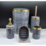 Akrilik Yuvarlak Banyo Seti Antrasit Gri Mermer Gold Kromaj 5'Li Gri