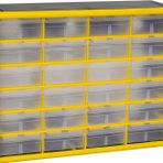 Akro-Mils 10124 24 Çekmeceli Plastik Parçalar Depolama Donanımı ve El İşi Dolabı, 50 cm G x 16 cm D x 40 cm Y, Sarı