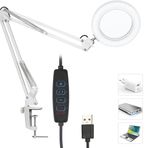 Akrobat Hareketli 8X Büyüteçli Led Işıklı Masa Çalışma Lambası - Mengeneli (Beyaz)