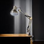 Akrobat Tertial Masa Lambası 360° Hareketli Masa Üstü Kıskaçlı Çalışma Masası Lambası + Led Ampul (Eskitme Bronz)