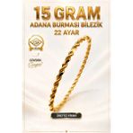 Aks Gold 22 Ayar Tse Belgeli 15 Gram Adana Burması Bilezik Altın Gold Bilezik Düğün Nişan - 6,2
