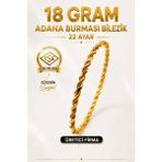 Aks Gold 22 Ayar Tse Belgeli 18 Gram Adana Burması Bilezik Altın Gold Bilezik Düğün Nişan - 6,2