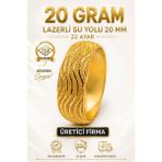 Aks Gold 22 Ayar Tse Belgeli (20 Gram) Lazerli Su Yolu Mega Altın Bilezik 20 mm Ajda Gold Düğün Nişan - 6,2