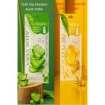 aks kozmetik 2li set Aloe Vera+24k Altın Parçacıklı Arındırıcı Gözenek Sıkılaştırıcı Yüz Temizleme maskesi