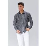 AKSAHİN COLLECTİON Siyah Beyaz Çizgili Slim Fit Kolay Ütü Klasik Erkek Gömlek
