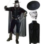 Aksell Yetişkin Boy V For Vendetta Maskesi Şapkası ve Pelerin Kostüm Seti