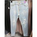 Akşen Giyim Açık Mavi Bol Likralı % 100 Denim Taşlanmış Yıkanmış Yırtık Model Yüksek Bel Mom Jeans Pantolon - 27