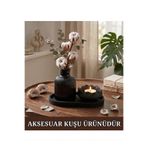 Aksesuar Kuşu Dekoratif Vazo Seti 3 Parça Pampas Vazo Lotus Mumluk ve Sunum Tepsisi Vernikli (Mum Hariç)